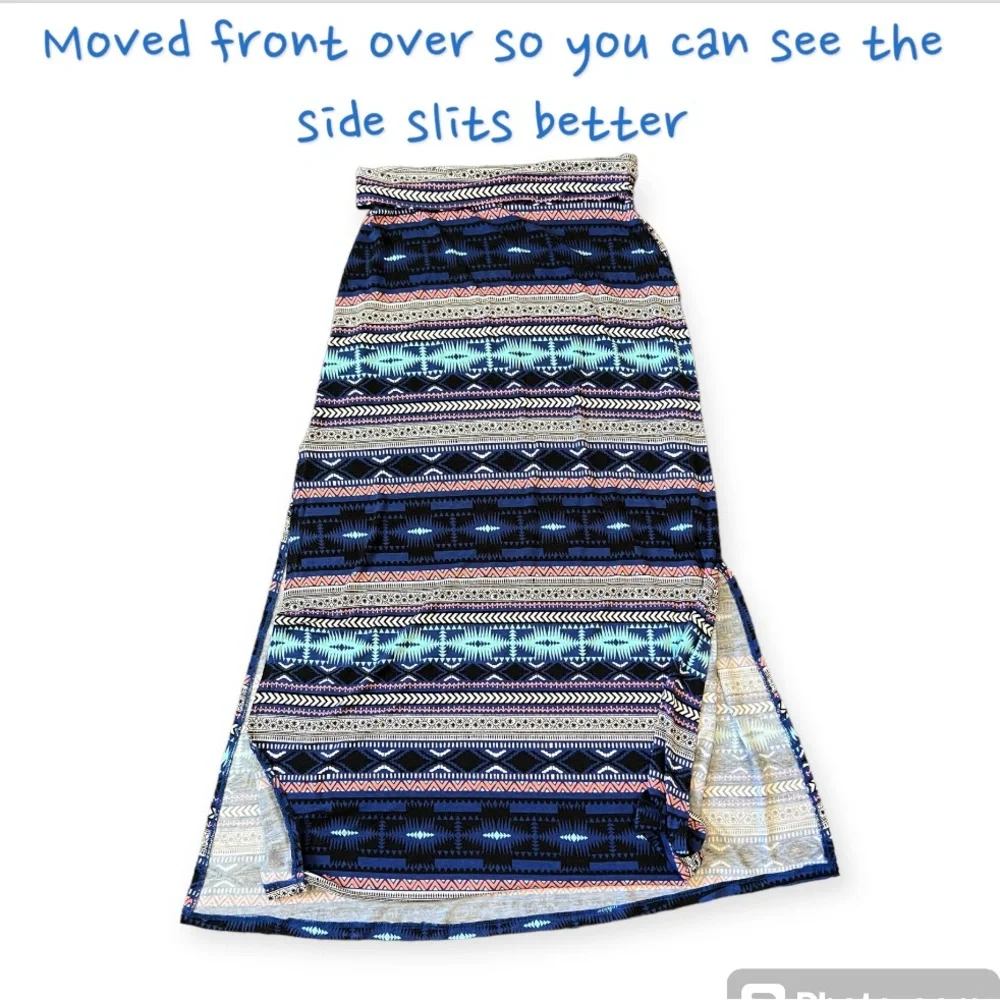Charlotte Russe Medium High Slit Boho Hippie  SouthWestern Blue Maxi Skirt‎ - Picture 4 of 8